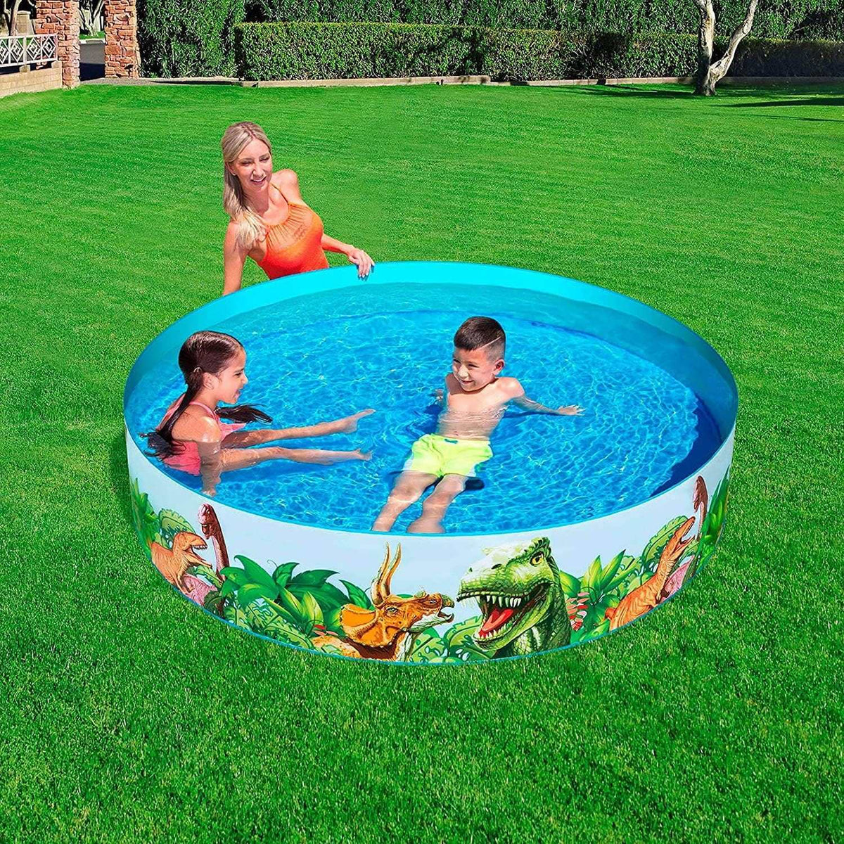 Piscina infantil redonda con diseño de dinosaurios para niños