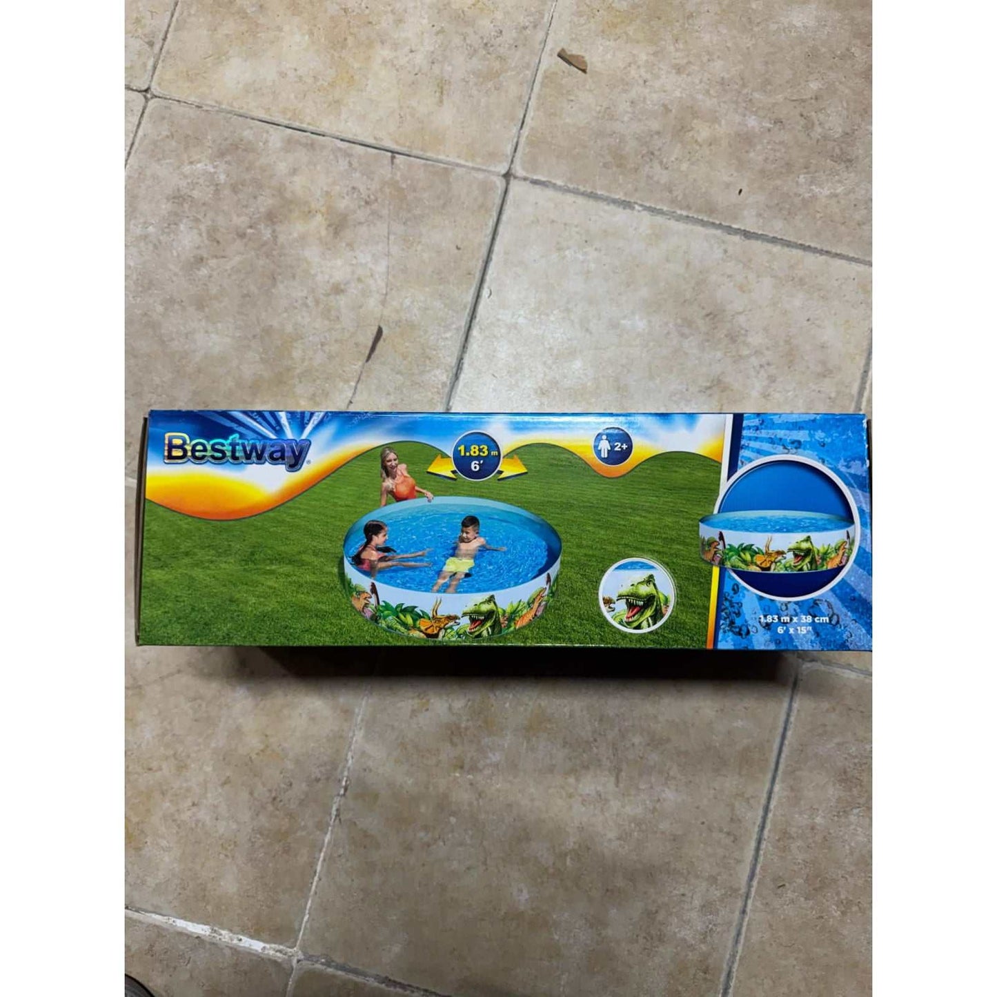 Piscina infantil redonda con diseño de dinosaurios para niños