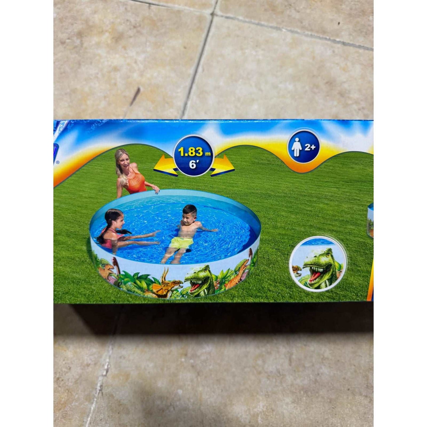 Piscina infantil redonda con diseño de dinosaurios para niños