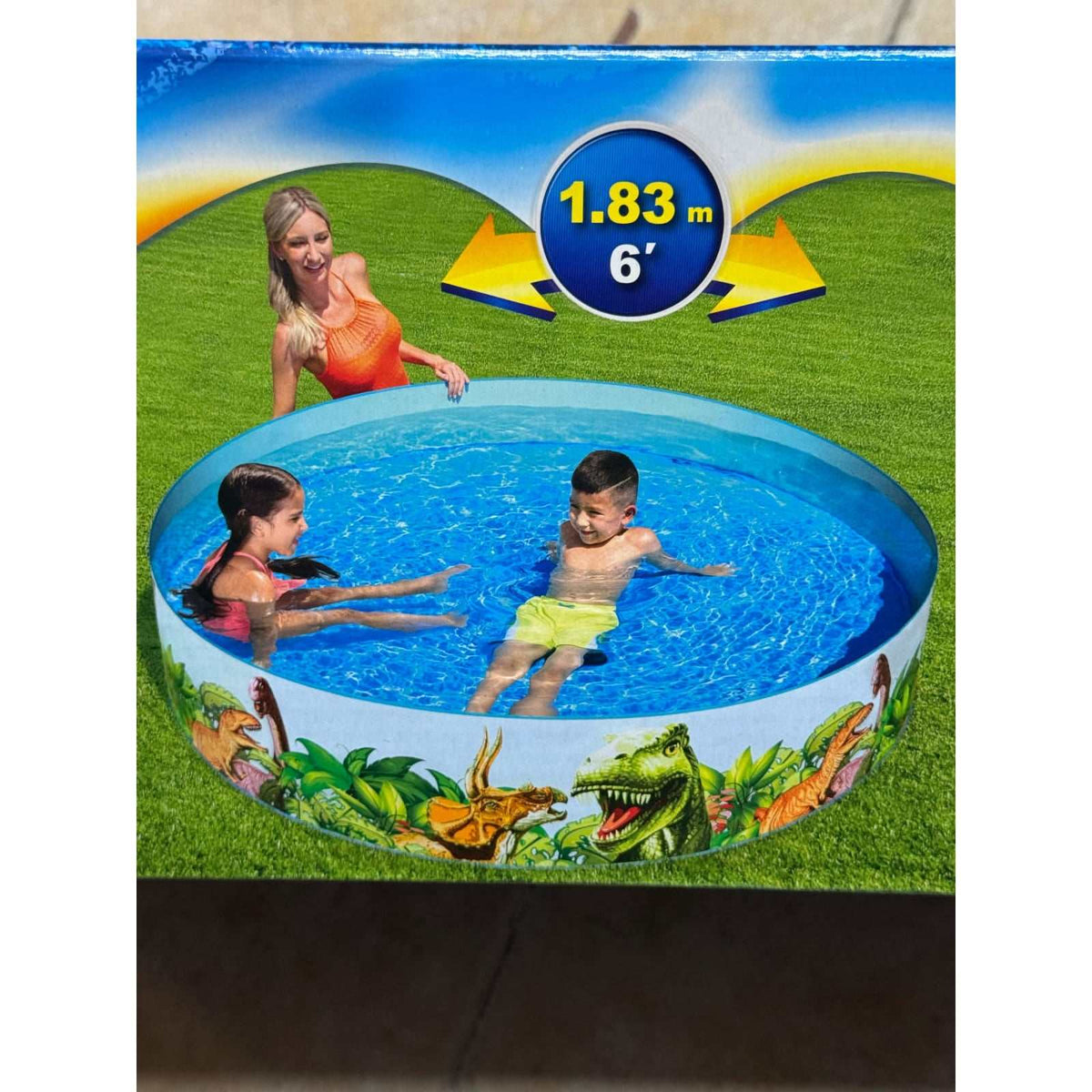 piscina infantil redonda con diseño de dinosaurios para niños