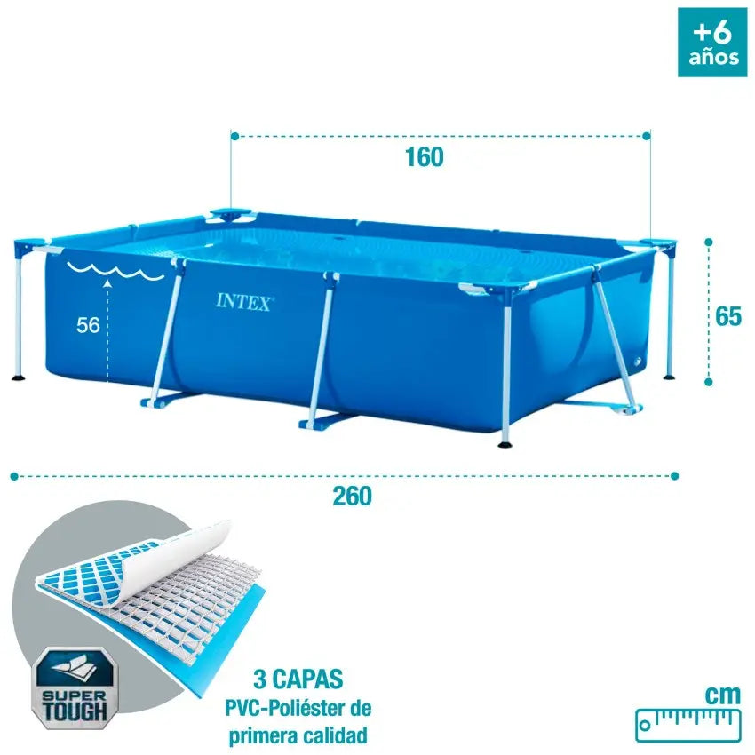 Piscina rectangular desmontable 260x160x65cm (capacidad 2282L)