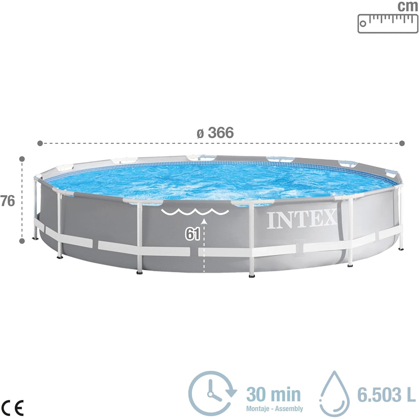 Piscina redonda desmontable gris Prism Frame 366x76cm (capacidad 6503L)