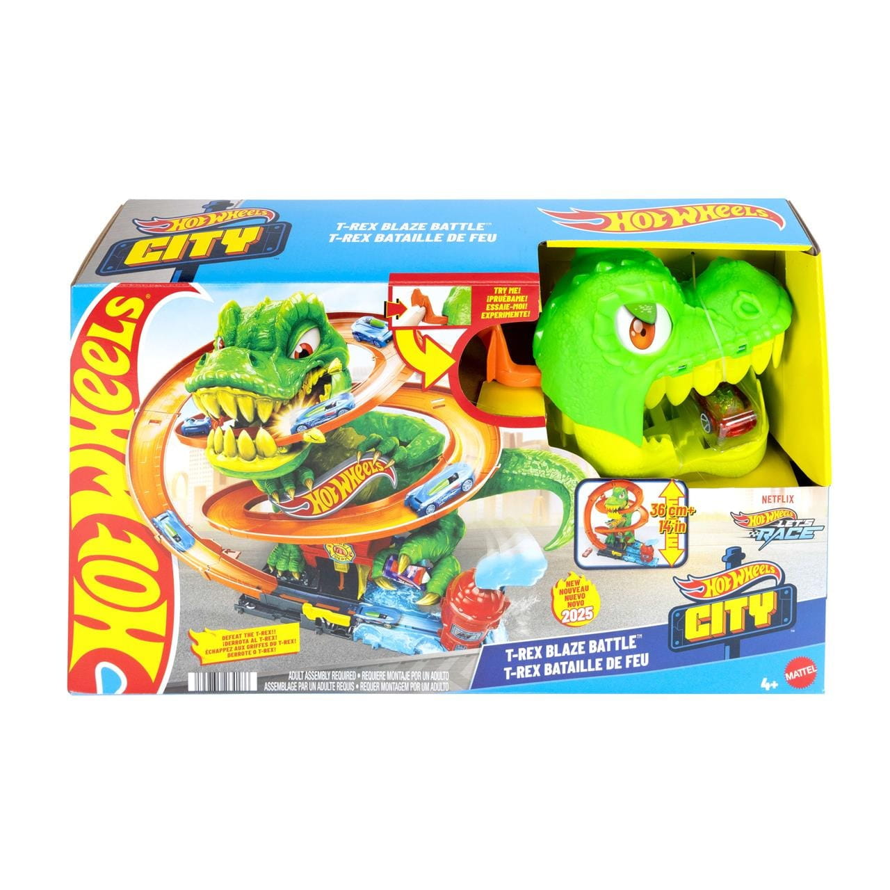 Pista Hot Wheels City Super estación de bomberos T-Rex (incluye 1 vehículo)