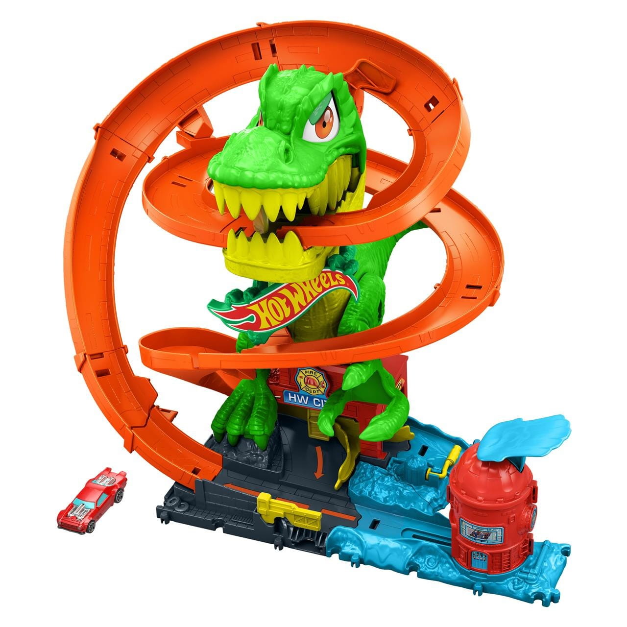 Pista Hot Wheels City Super estación de bomberos T-Rex (incluye 1 vehículo)