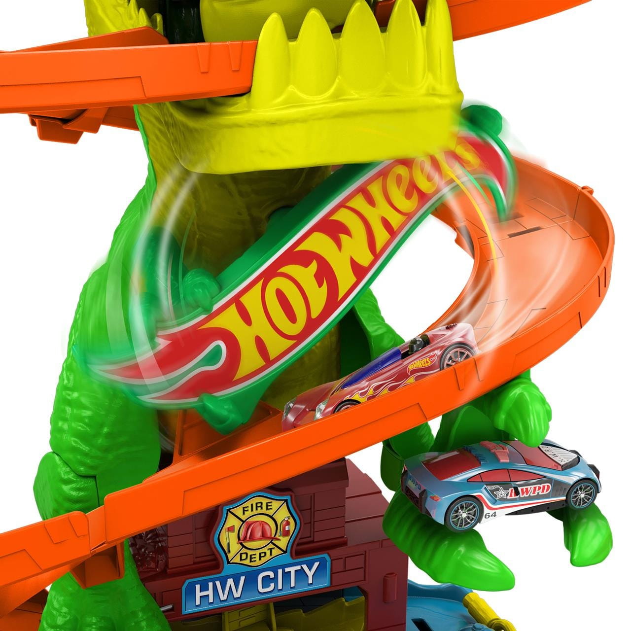 Pista Hot Wheels City Super estación de bomberos T-Rex (incluye 1 vehículo)