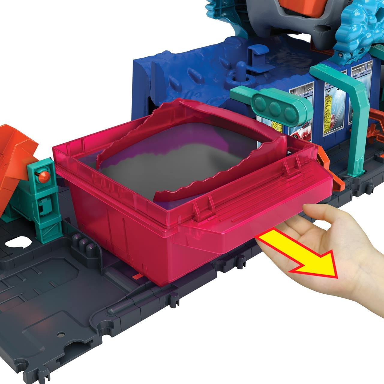 Pista Hot Wheels City Túnel de lavado con tiburón. Incluye coche que cambia color