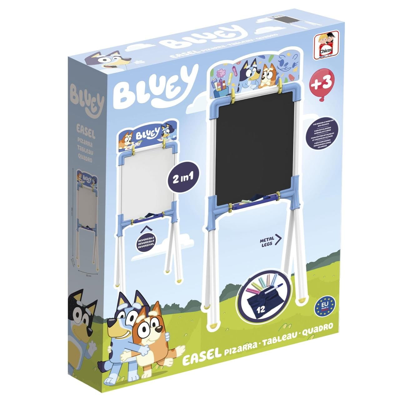 Pizarra Bluey 2 en 1 con de tiza y magnética 12 accesorios 37x32x98cm