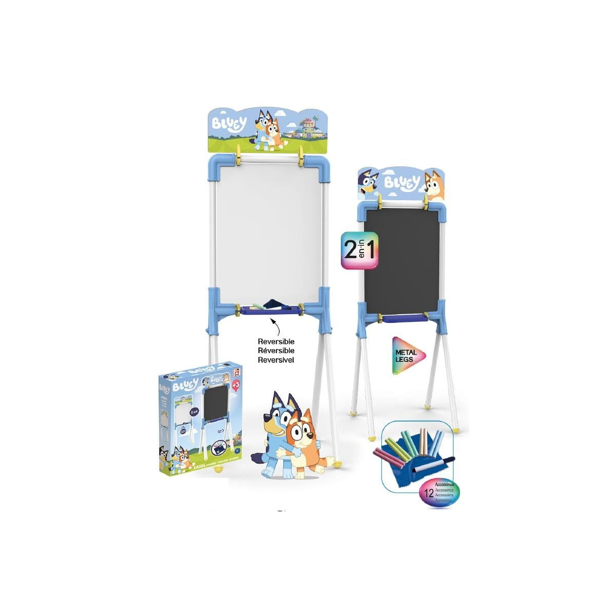 Pizarra Bluey 2 en 1 con de tiza y magnética 12 accesorios 37x32x98cm