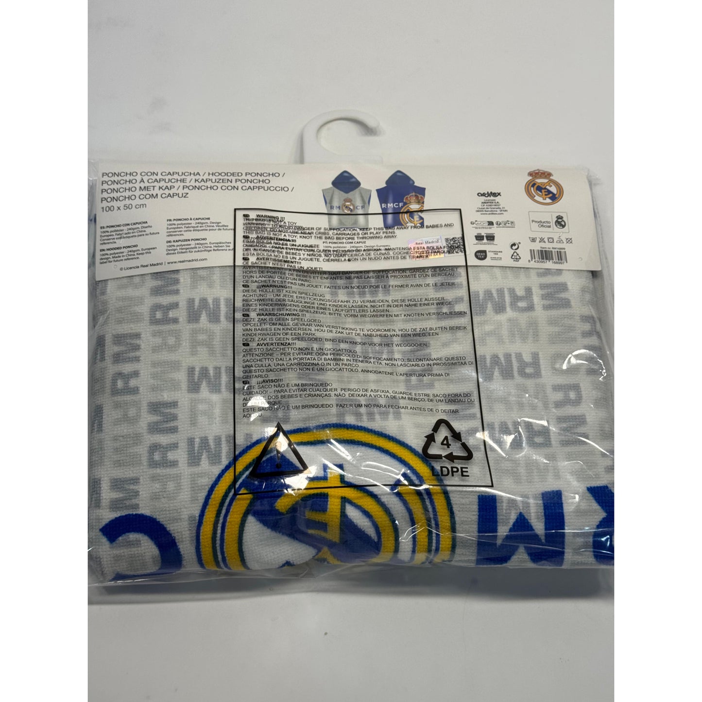 Poncho Playa Piscina Infantil Real Madrid CF Oficial 55x110cm de microfibra para niños - Toalla