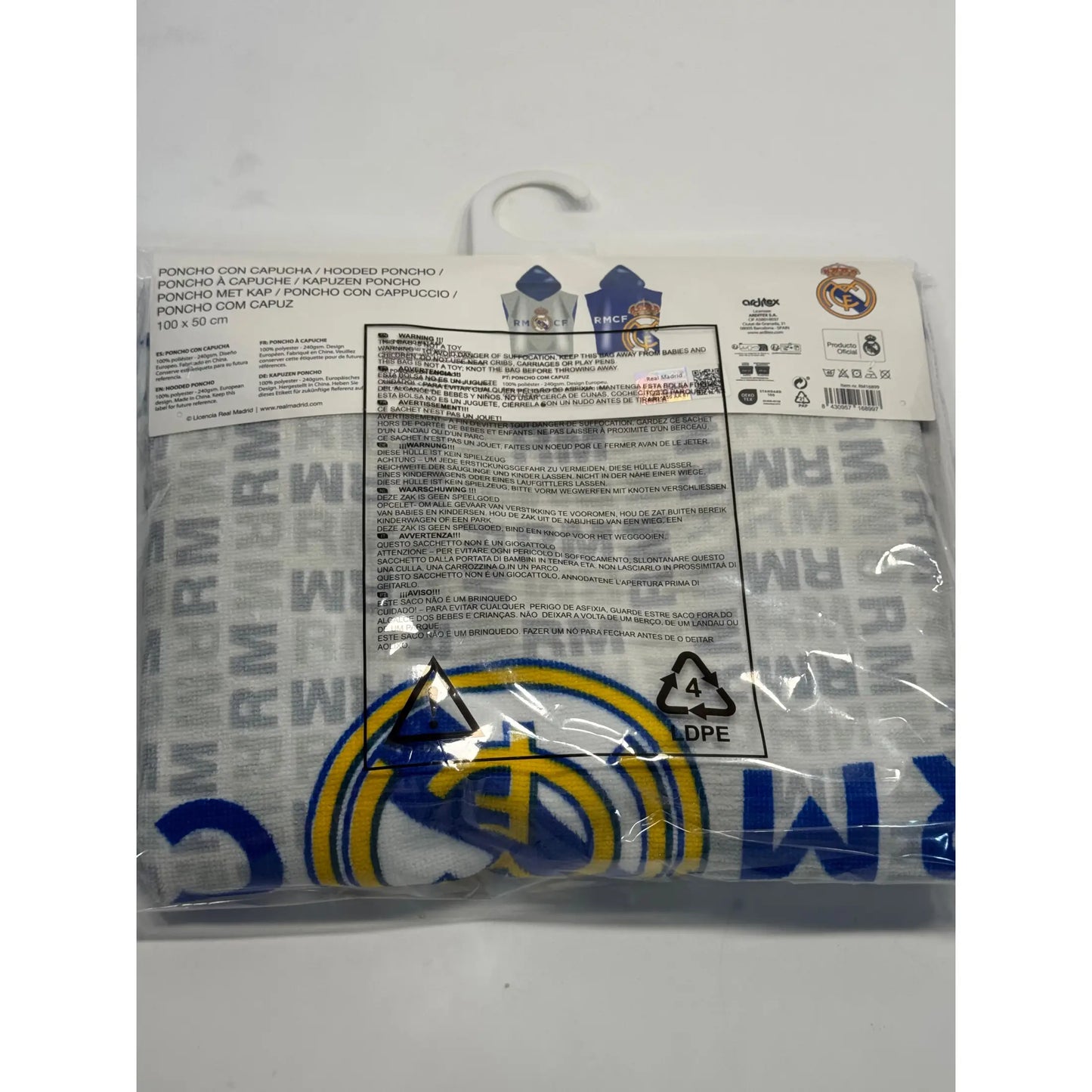 Poncho Playa Piscina Infantil Real Madrid CF Oficial 55x110cm de microfibra para niños - Toalla