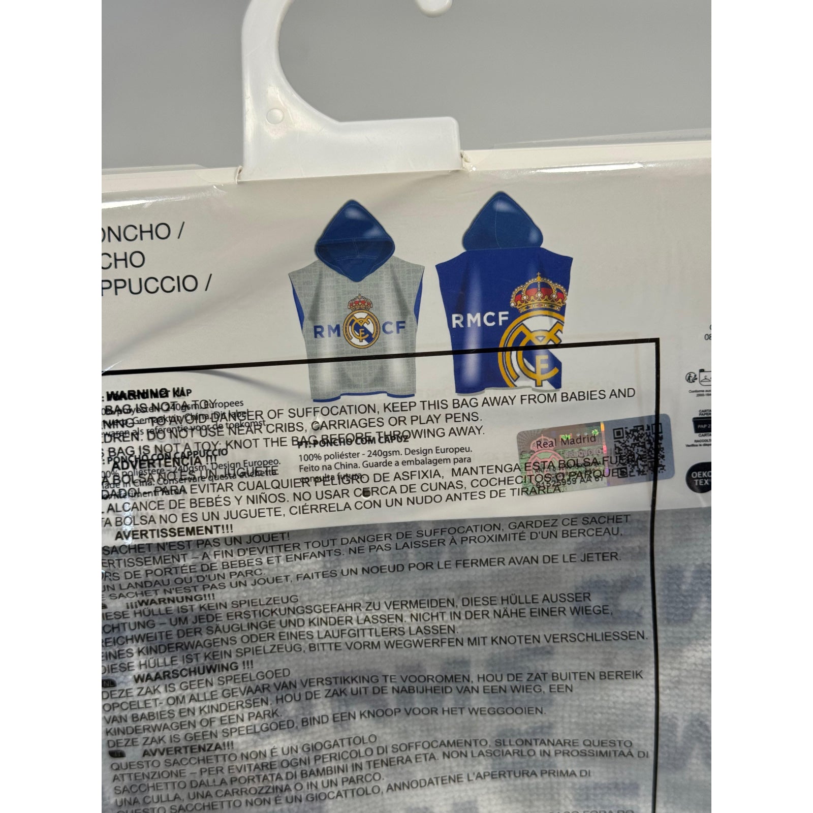 Poncho Playa Piscina Infantil Real Madrid CF Oficial 55x110cm de microfibra para niños - Toalla
