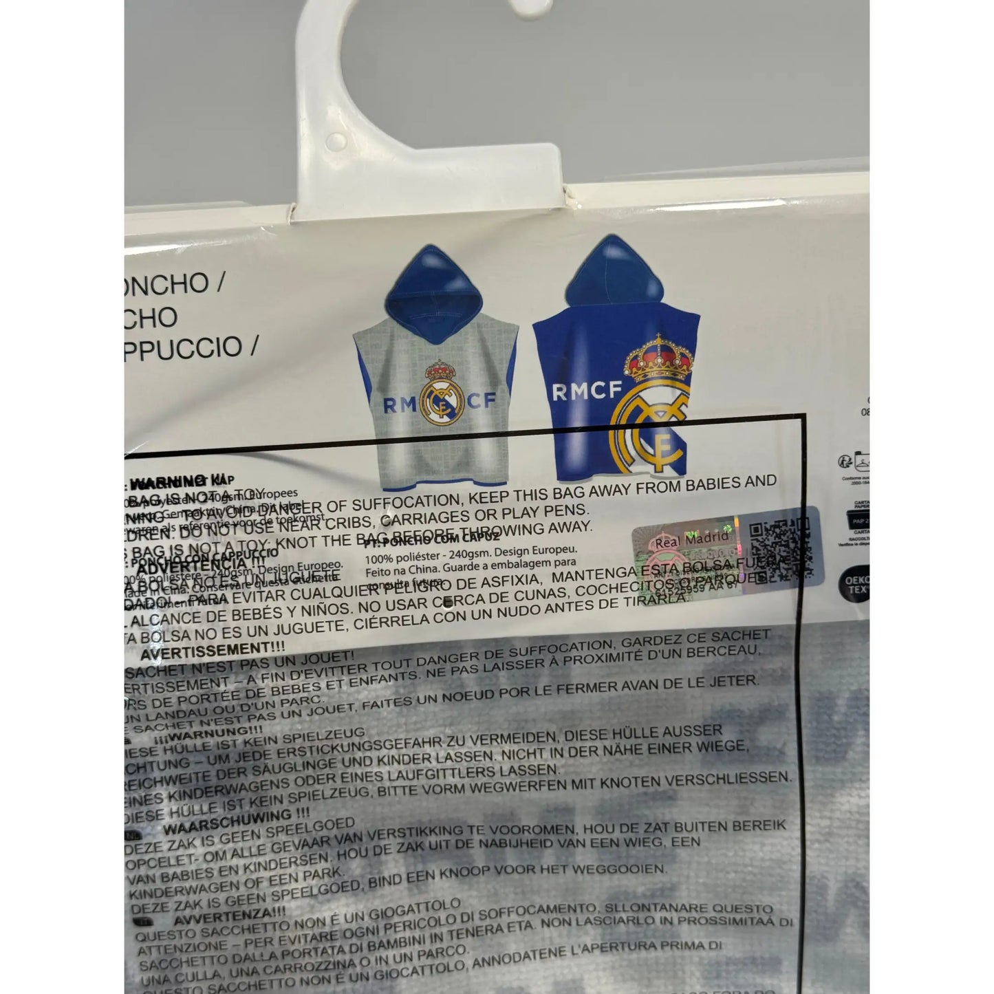 Poncho Playa Piscina Infantil Real Madrid CF Oficial 55x110cm de microfibra para niños - Toalla
