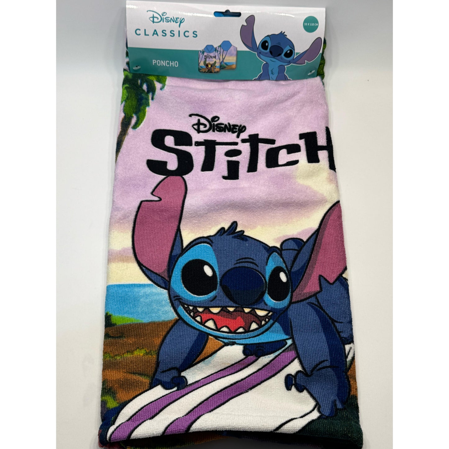 Poncho Playa Piscina Stitch 55x110cm infantil de microfibra para niños Oficial