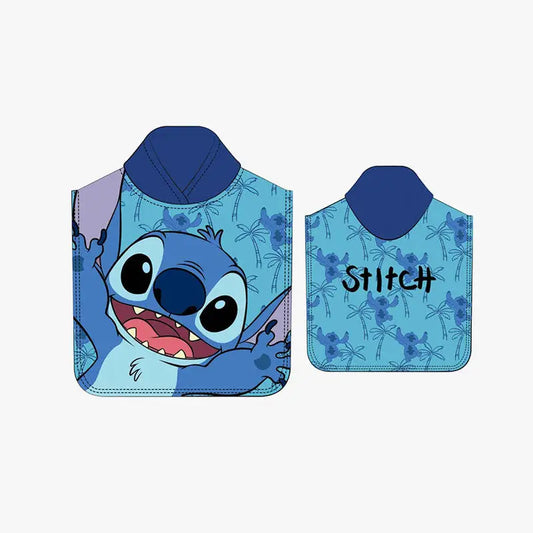 Poncho Playa Piscina Stitch Azul 55x110cm infantil de microfibra para niños Oficial pokemon 60x130