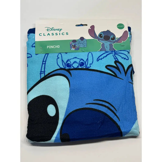 Poncho Playa Piscina Stitch Azul 55x110cm infantil de microfibra para niños Oficial pokemon 60x130