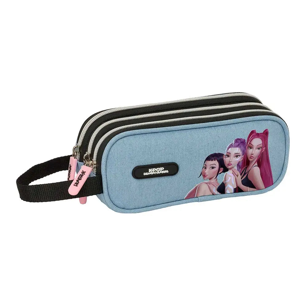 Portatodo estuche triple K-POP Demon Hunters - Huntrix azul 21x7x8,5cm - Estuche