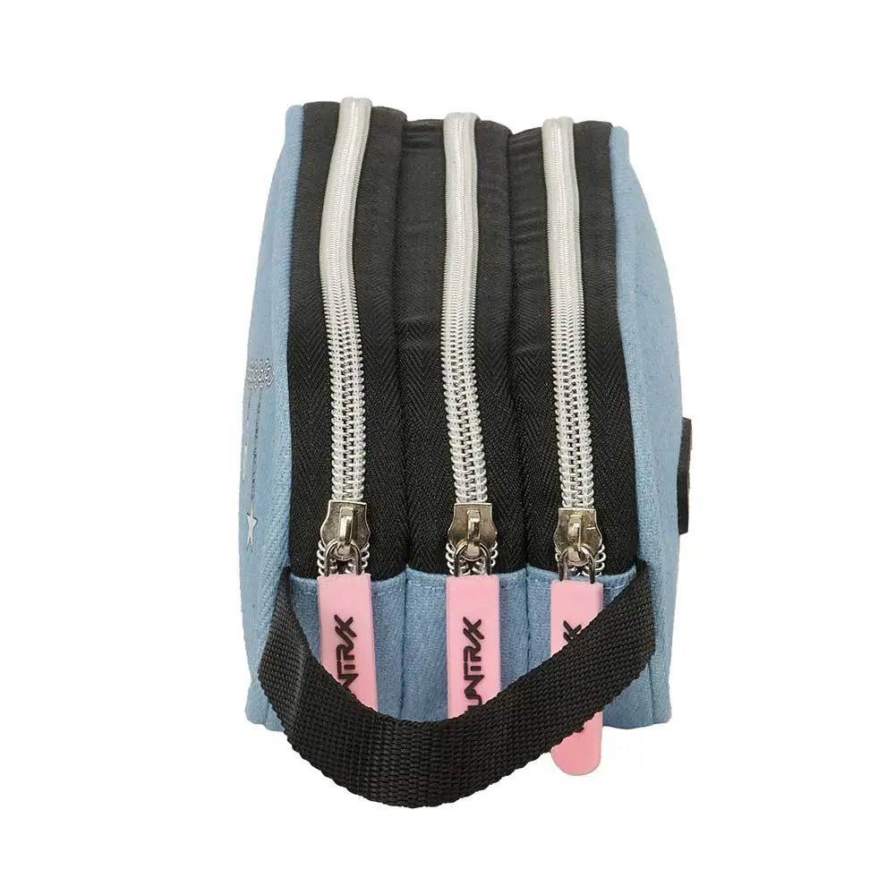 Portatodo estuche triple K-POP Demon Hunters - Huntrix azul 21x7x8,5cm - Estuche