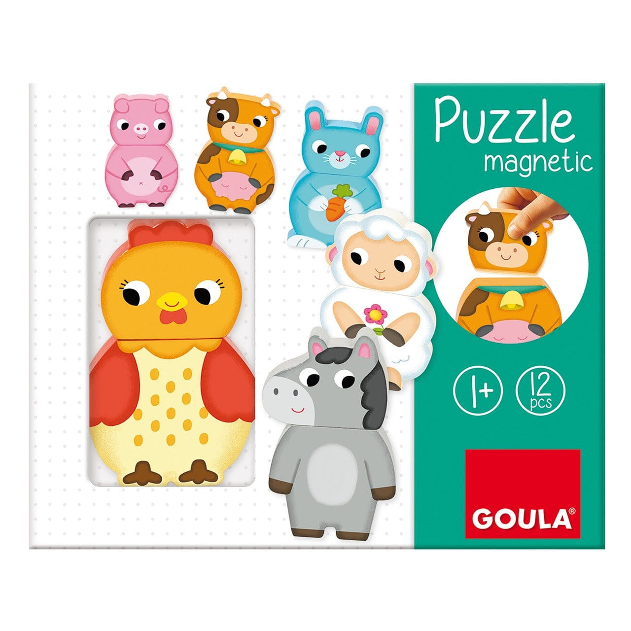 Puzzle magnético de la granja madera ’Goula’ con 12 piezas intercambiables - Juguete