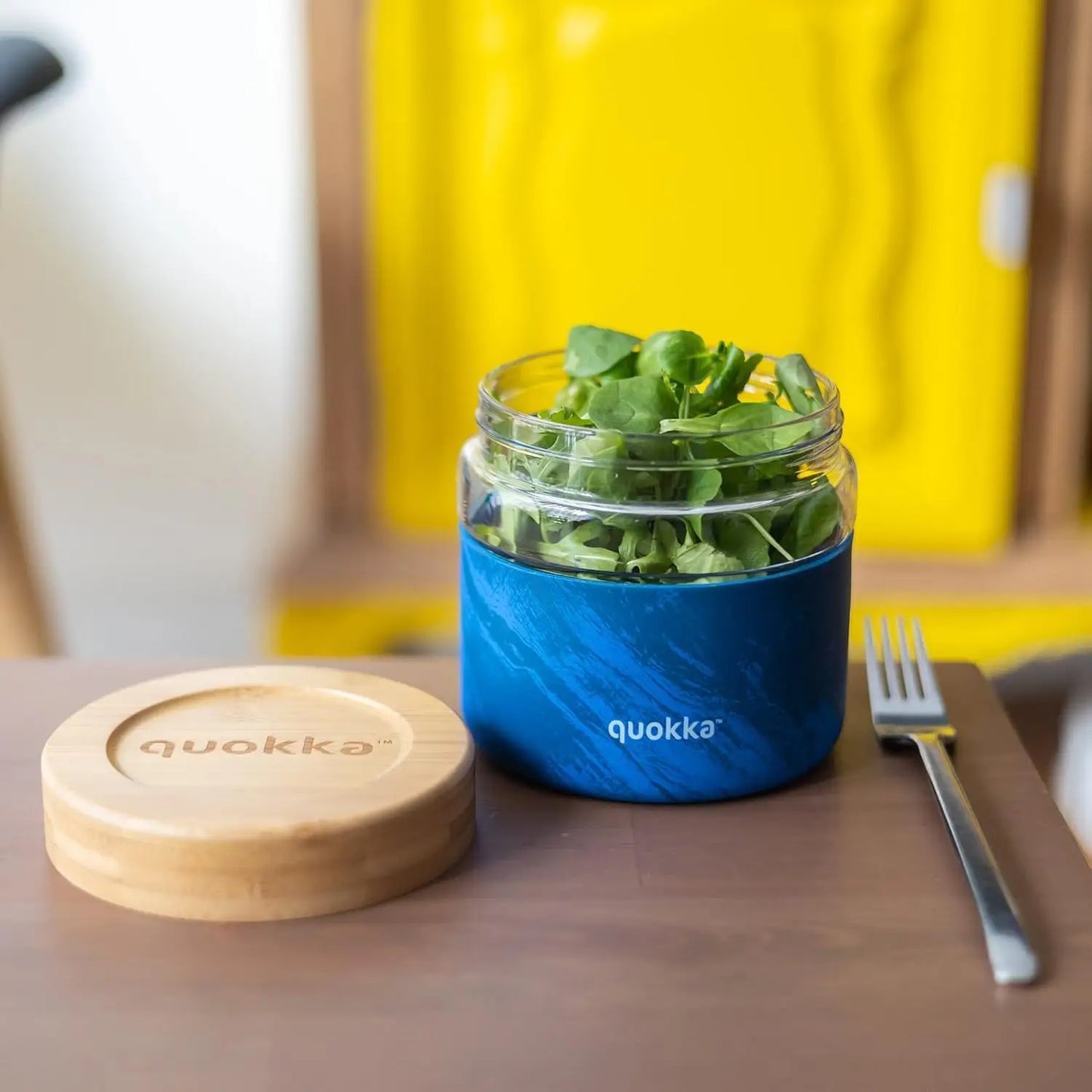 Recipiente de comida cristal con funda silicona QUOKKA DELI WOOD GRAIN 820ML - Vaso café