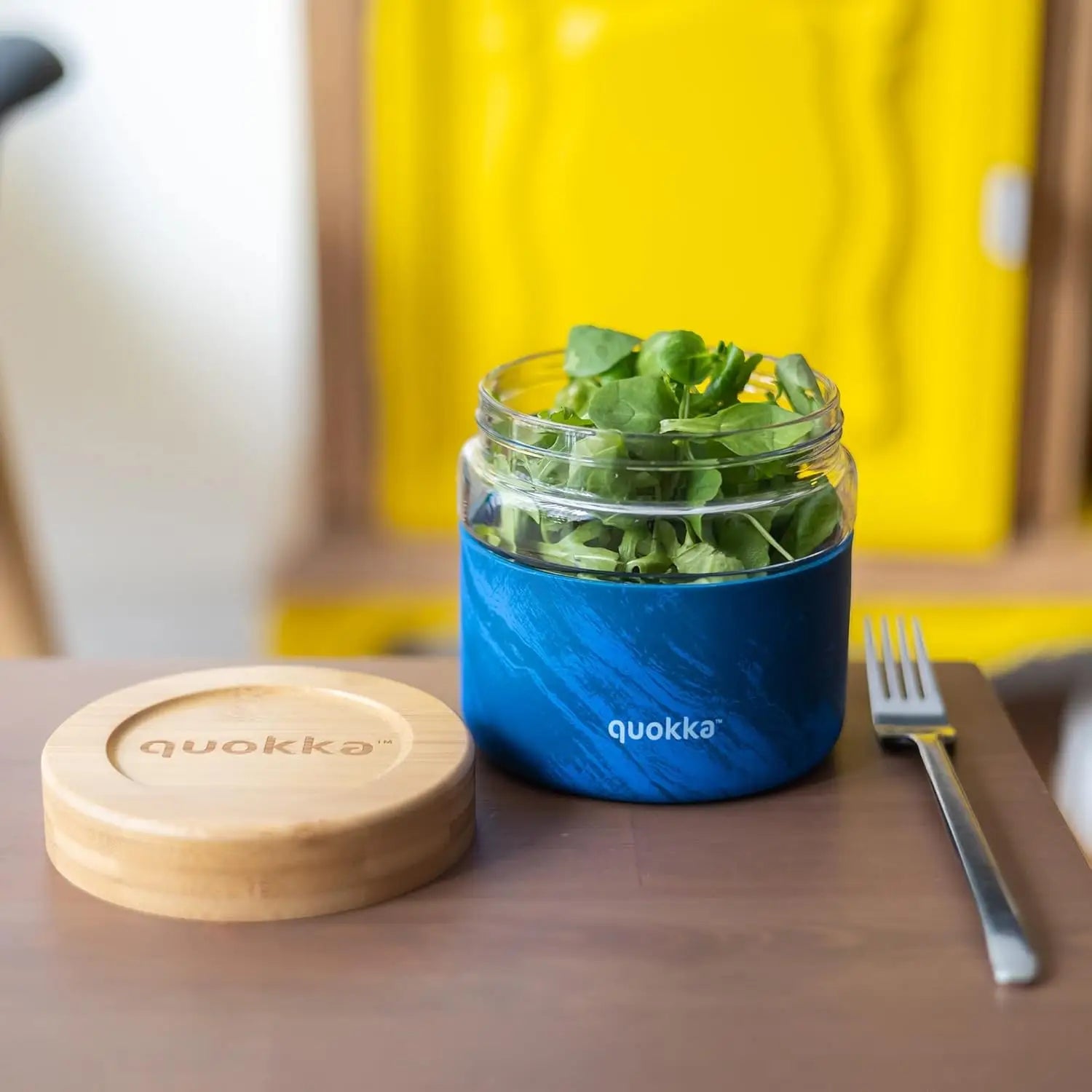 Recipiente de comida cristal con funda silicona QUOKKA DELI WOOD GRAIN 820ML - Vaso café