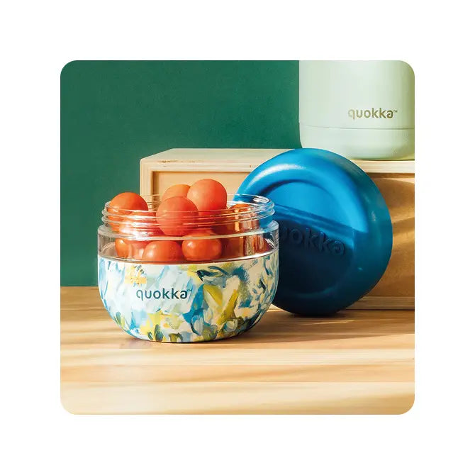 Recipiente de comida con funda silicona QUOKKA bubble blue peonies 770ml