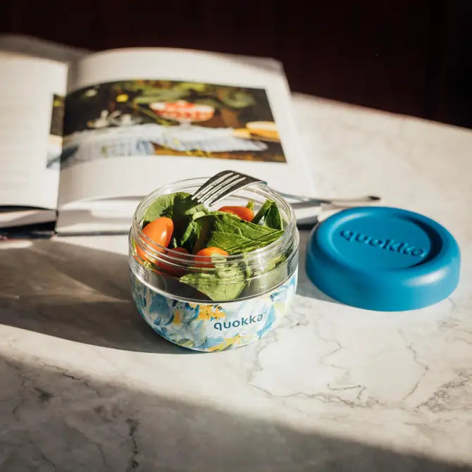 Recipiente de comida con funda silicona QUOKKA bubble blue peonies 770ml