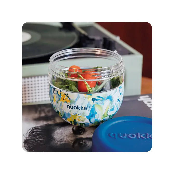 Recipiente de comida con funda silicona QUOKKA bubble blue peonies 770ml