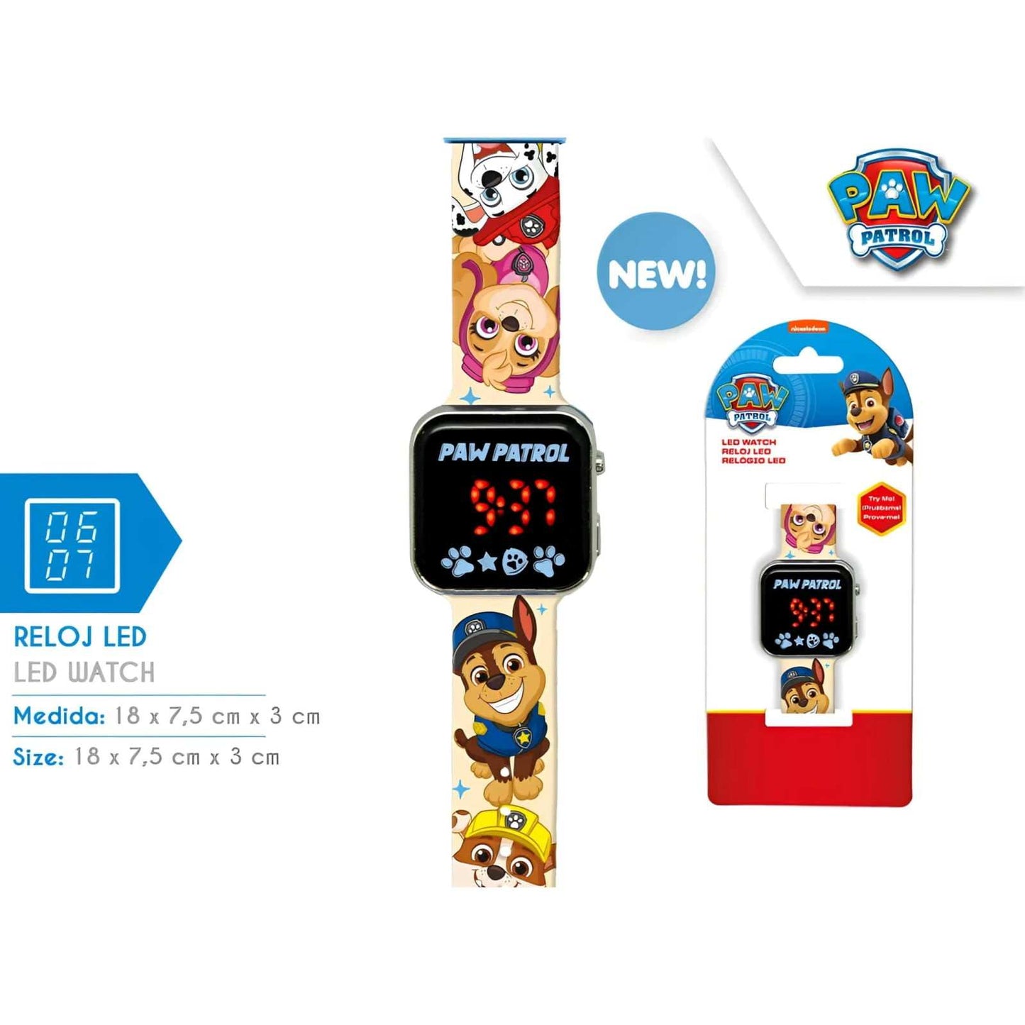 Reloj digital infantil LED Patrulla Canina colorido