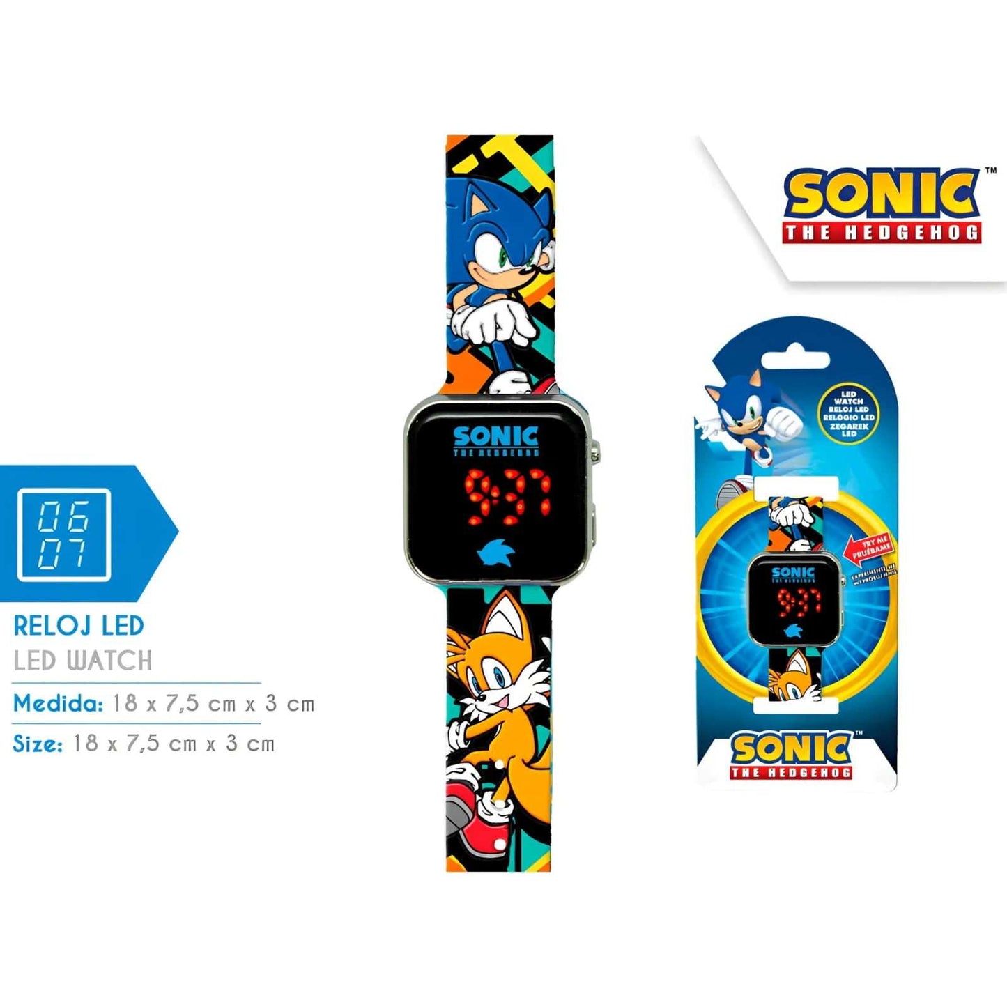 Reloj digital infantil LED Sonic colorido