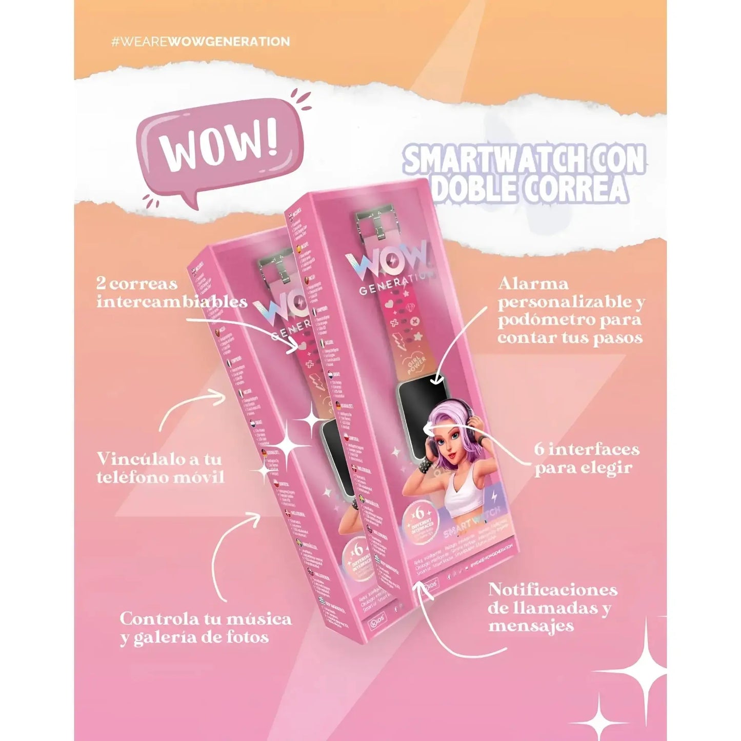 Reloj Smartwatch WOW GENERATION con 2 correas - interactivo