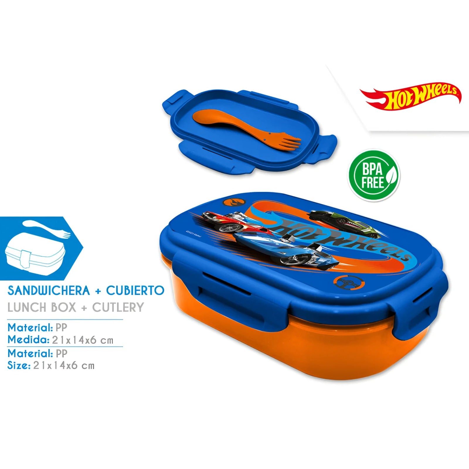 Sandwichera con cubierto HOT WHEELS- Perfecta para Almuerzos