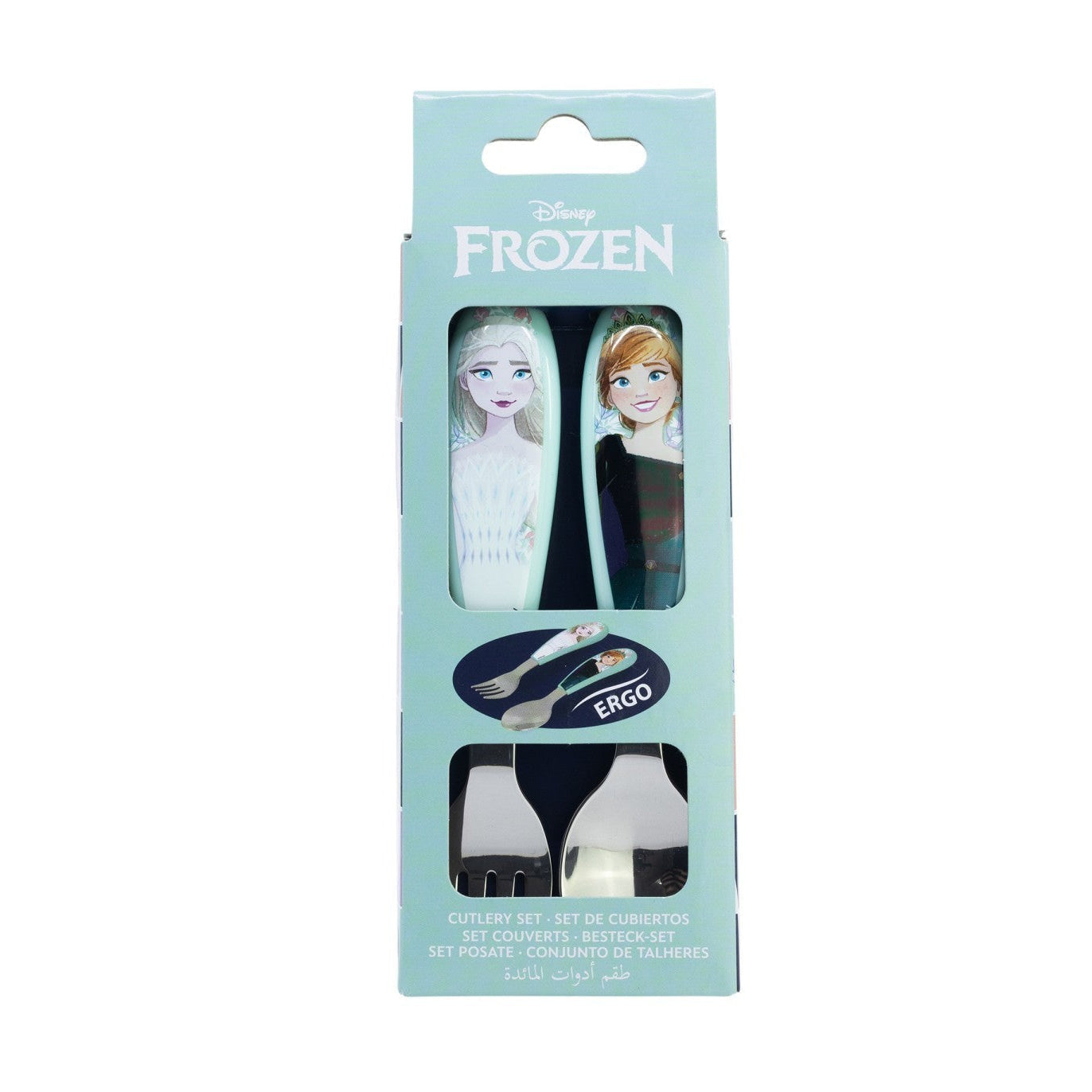 Set de 2 cubiertos metálicos Frozen Anna y Elsa (cuchara tenedor)