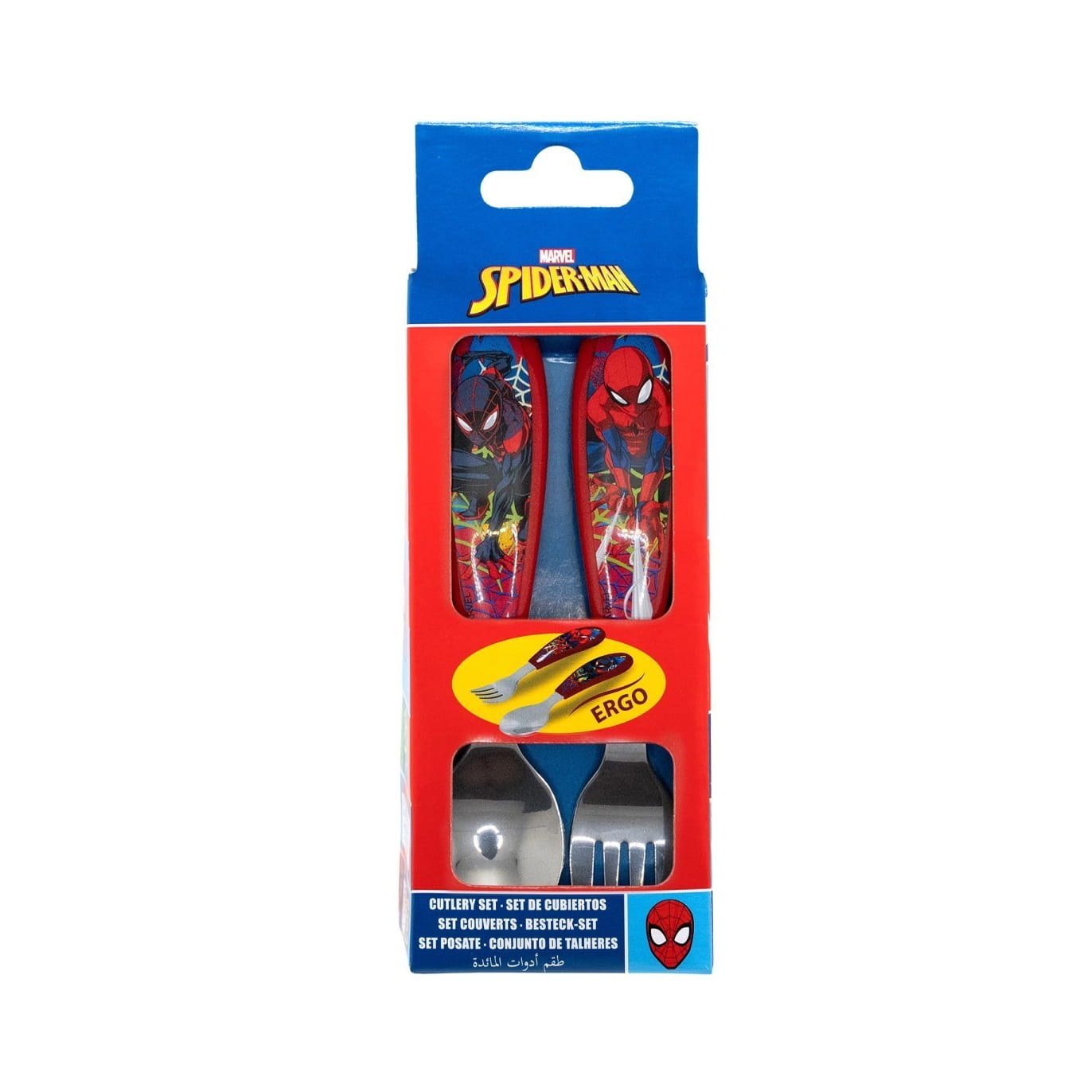 Set de 2 cubiertos metálicos Spiderman Marvel (cuchara y tenedor)
