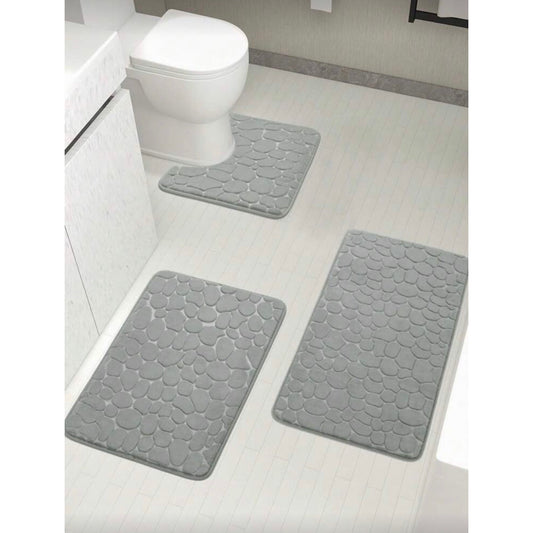 Set 3 alfombras de baño antideslizante efecto piedra gris - Alfombra