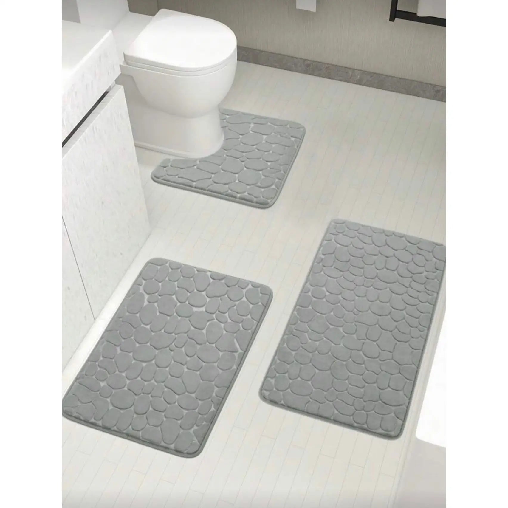 Set 3 alfombras de baño antideslizante efecto piedra gris - Alfombra