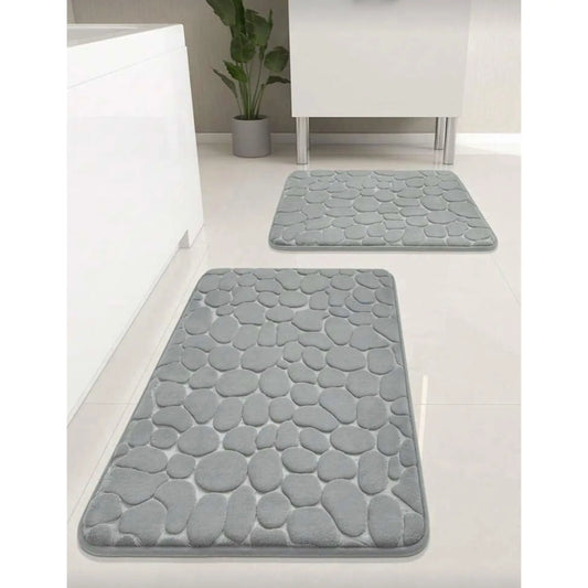 Set 3 alfombras de baño antideslizante efecto piedra gris - Alfombra