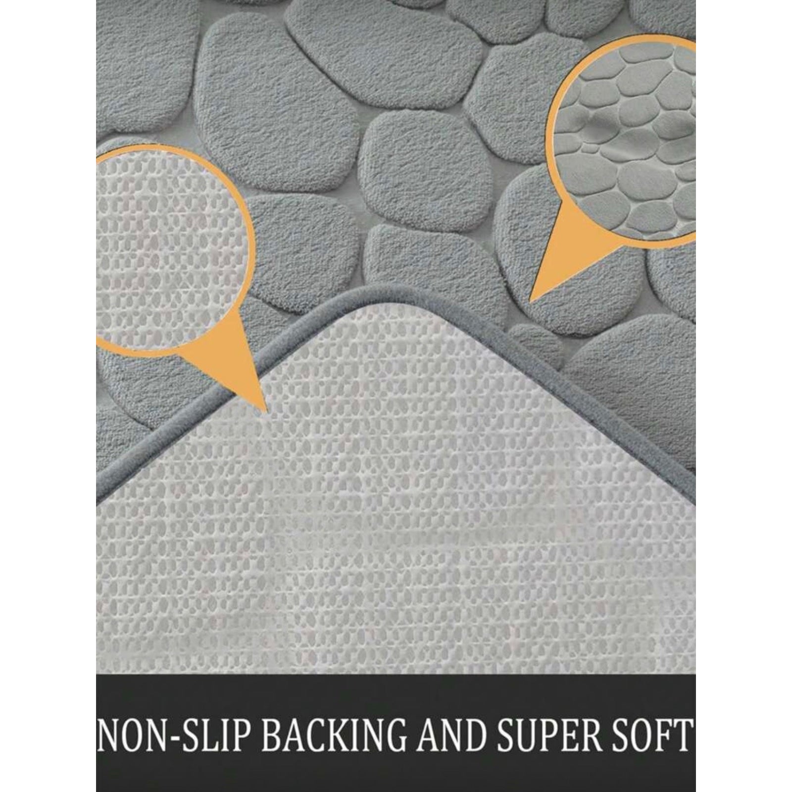 Set 3 alfombras de baño antideslizante efecto piedra gris - Alfombra