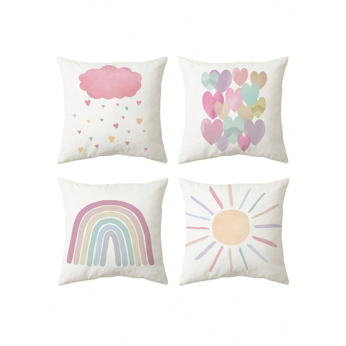 Set 4 fundas de cojín 45x45cm poliéster tacto suave - Arcoiris - Funda Cojin