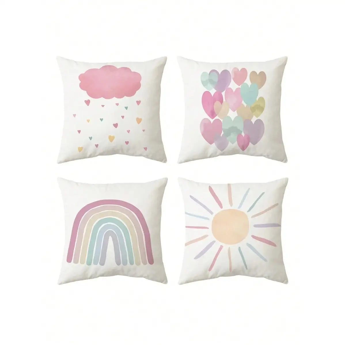 Set 4 fundas de cojín 45x45cm poliéster tacto suave - Arcoiris - Funda Cojin