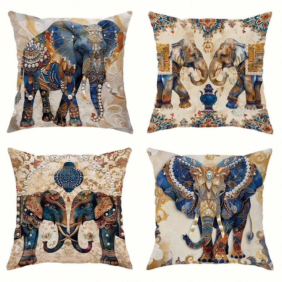 Set 4 fundas de cojín 45x45cm poliéster tacto suave - Funda Cojin