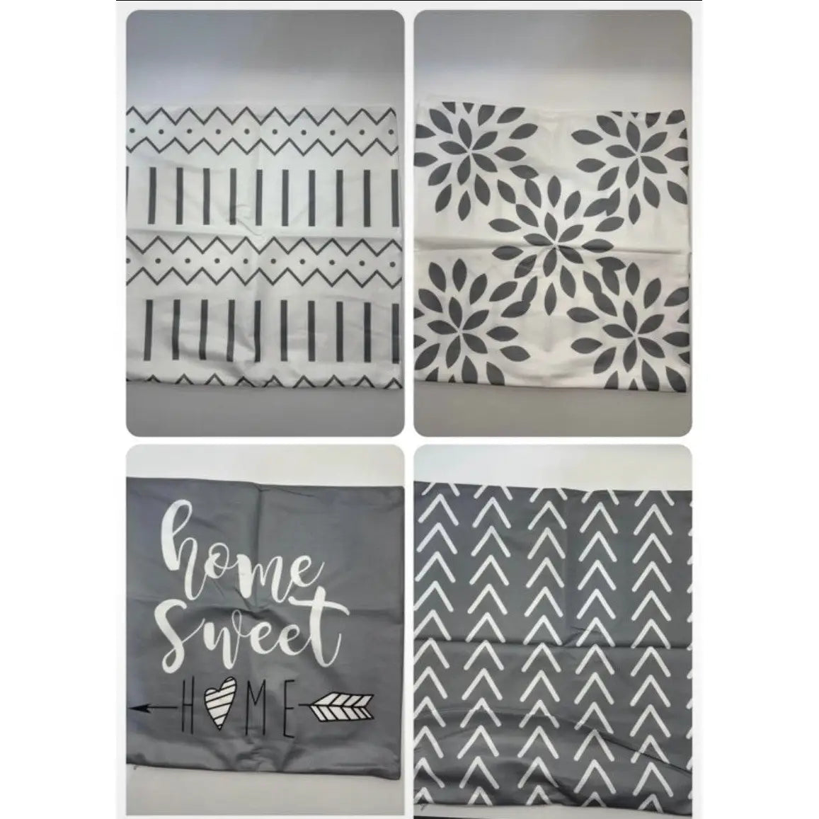 Set 4 fundas de cojín 45x45cm poliéster tacto suave - Gris y blanco - Funda Cojin