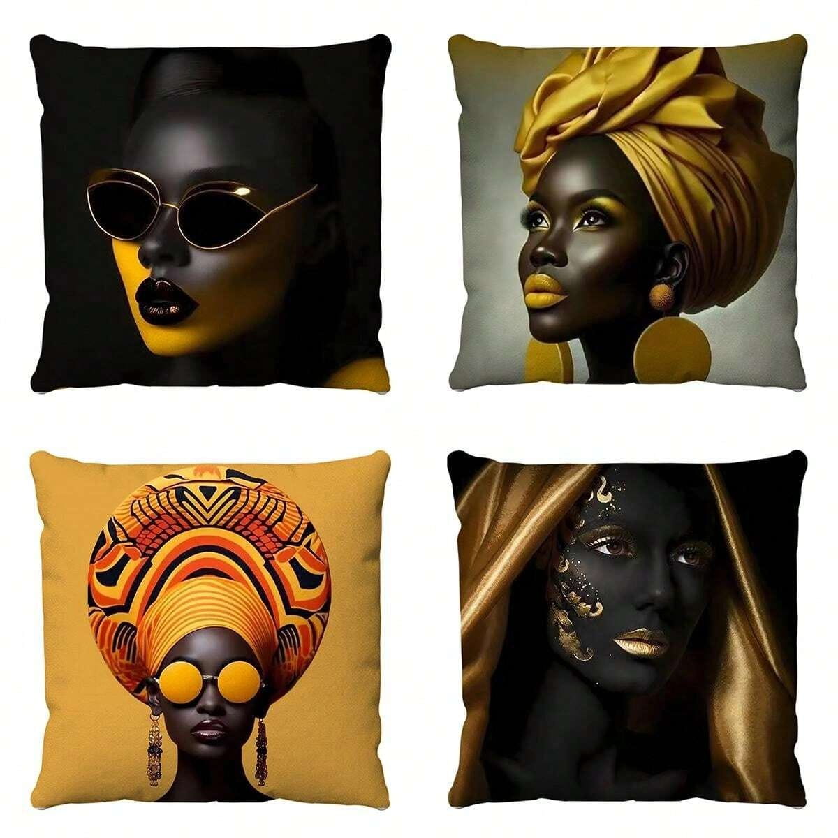 Set 4 fundas de cojín 45x45cm poliéster tacto suave - Mujeres - Funda Cojin