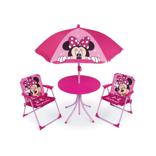 Set camping con mesa dos sillas y sombrilla de Minnie Mouse Disney - conjunto