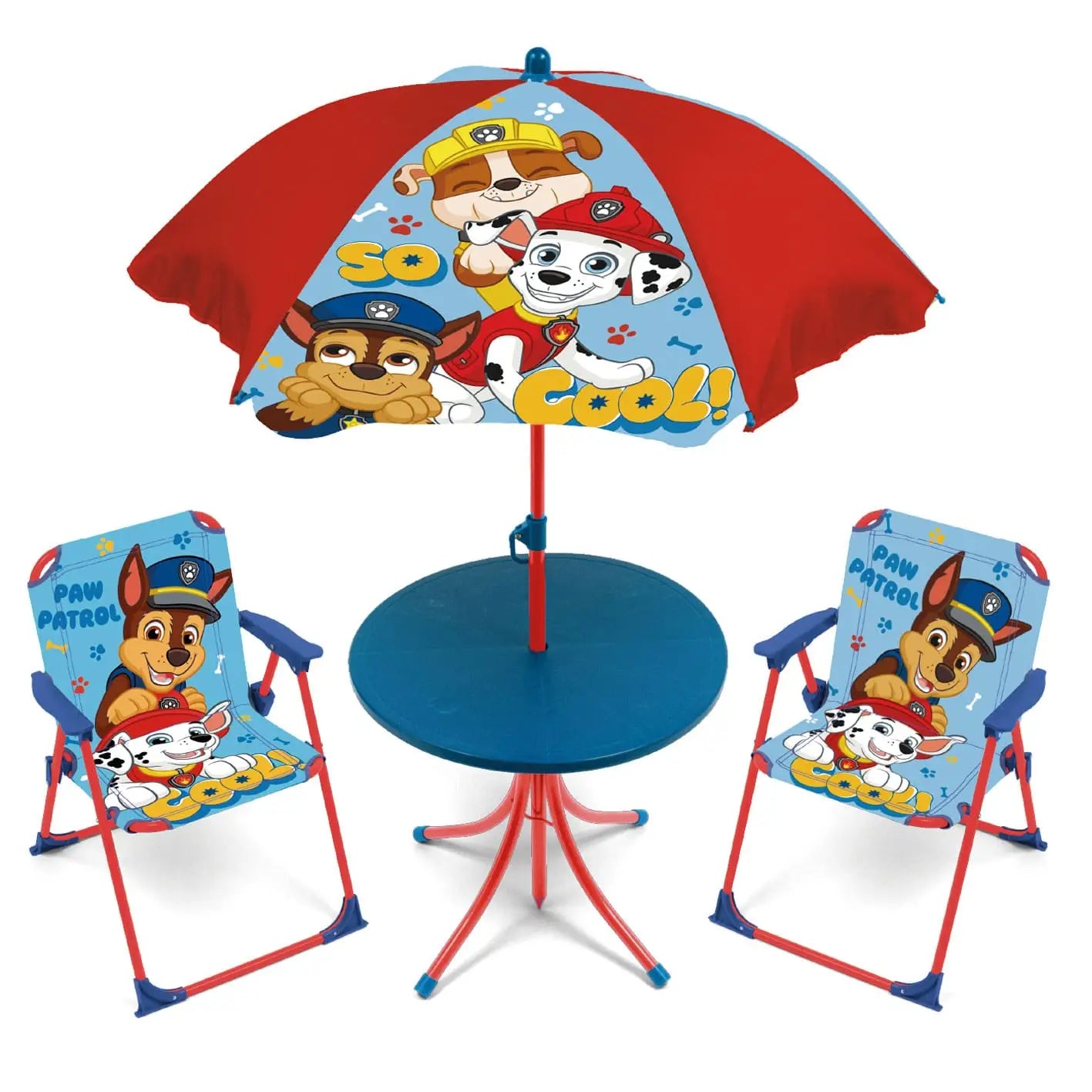 Set camping con mesa dos sillas y sombrilla de Paw Patrol (Patrulla canina) - conjunto