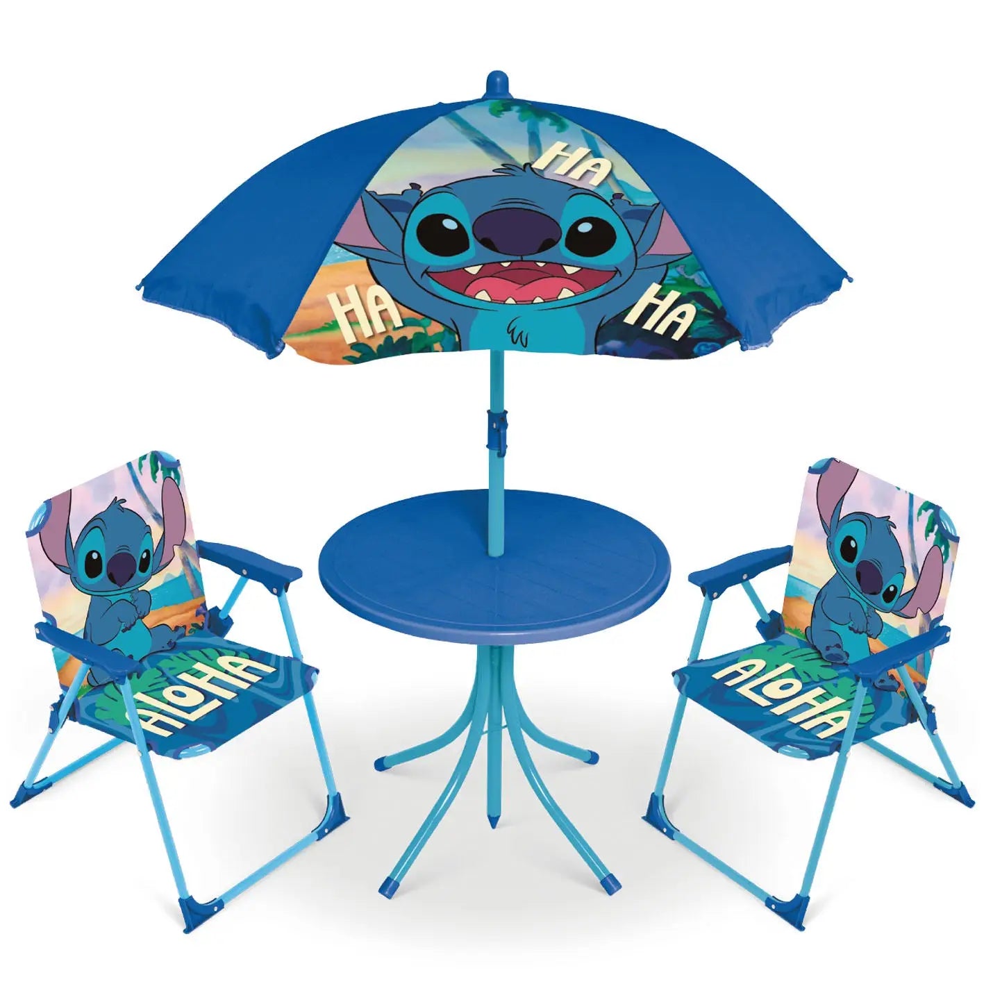 Set camping con mesa dos sillas y sombrilla de Stitch Disney - conjunto
