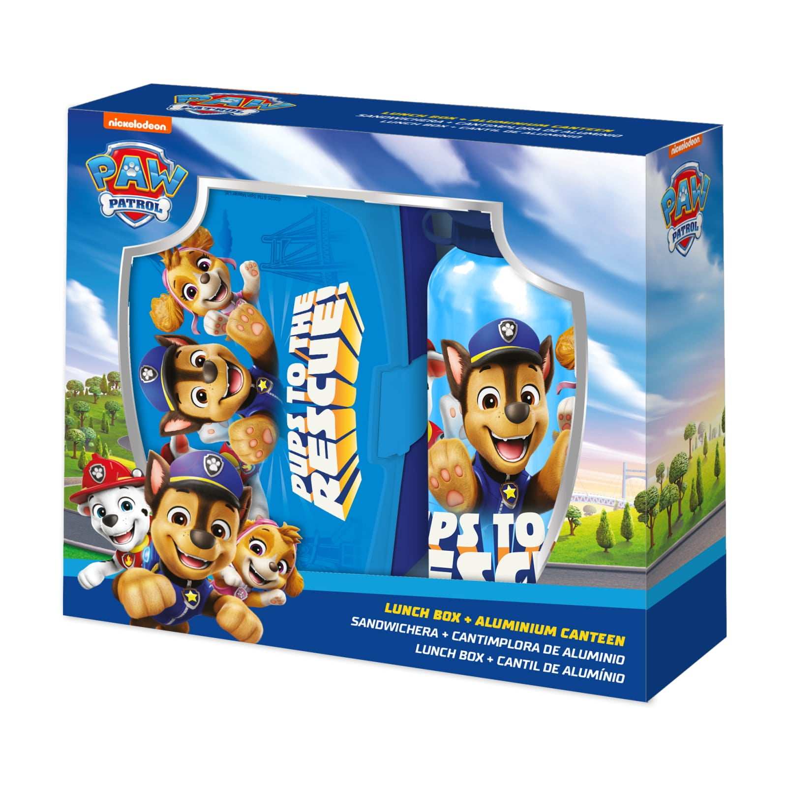 Set de cantimplora aluminio 500 ml y sandwichera Patrulla Canina