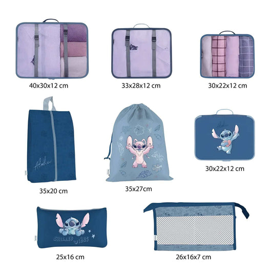 Set de viaje Stitch de 8 piezas para organizar equipaje