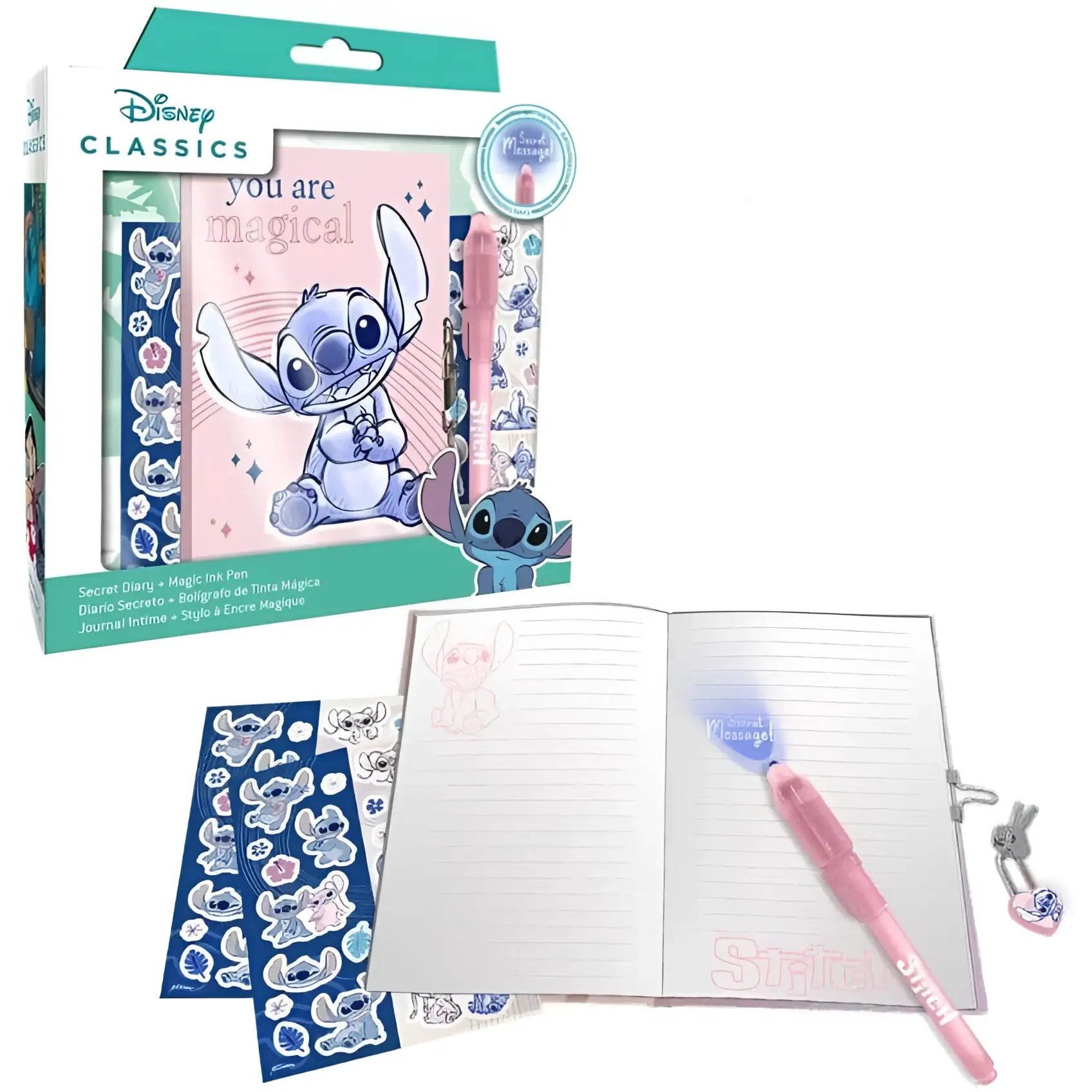 Set diario secreto y bolígrafo de tinta mágica STITCH