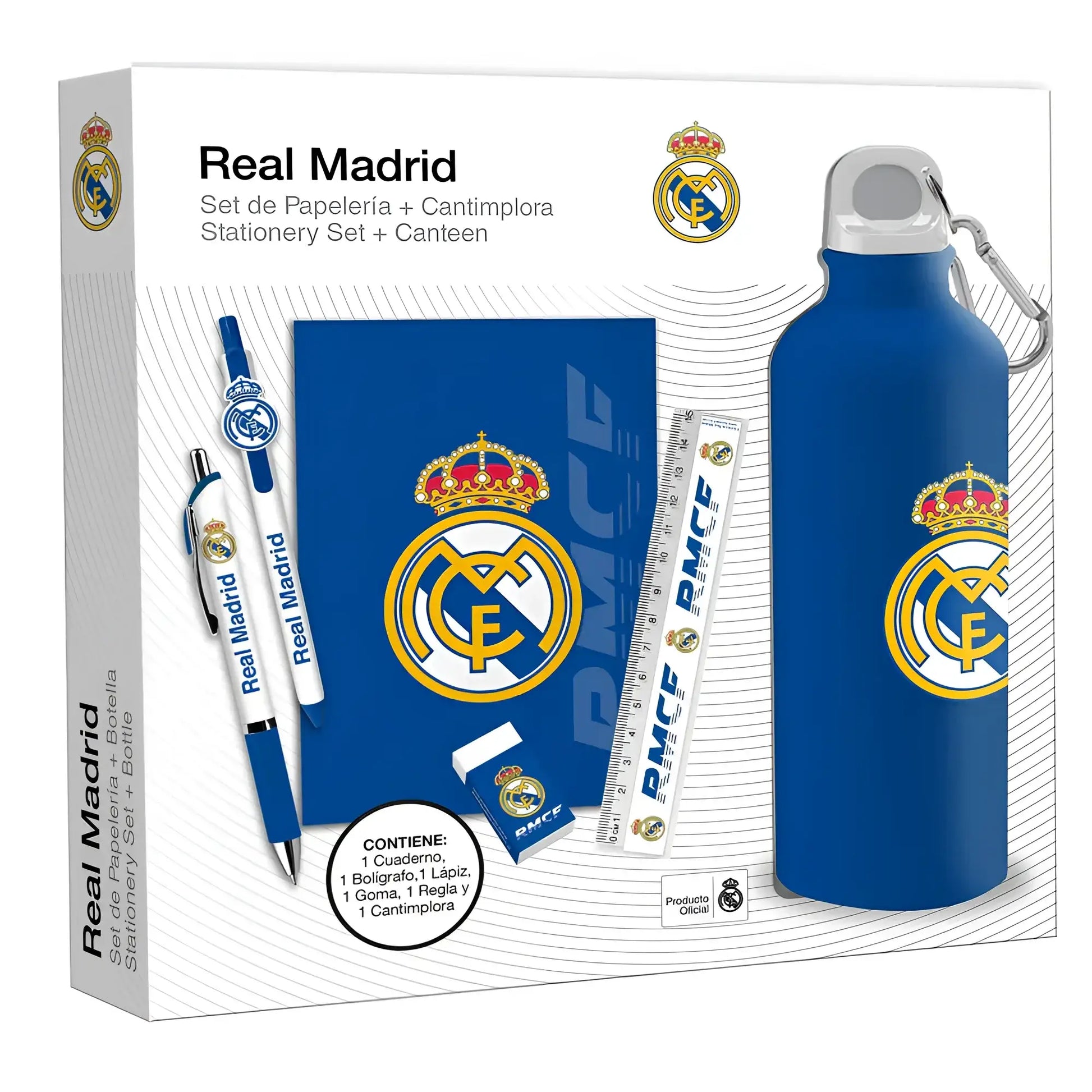Set de papelería REAL MADRID con botella cantimplora aluminio - Botella