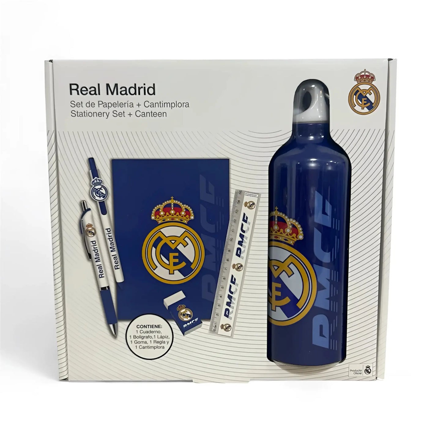 Set de papelería REAL MADRID con botella cantimplora aluminio - Botella